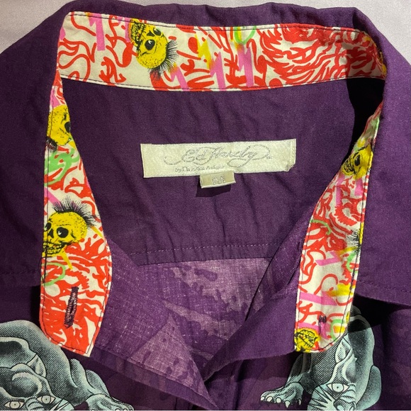 Like New Ed Hardy Purple Cowgirl Tattoo Graphic Shirt from Size M - Picture 6 of 8